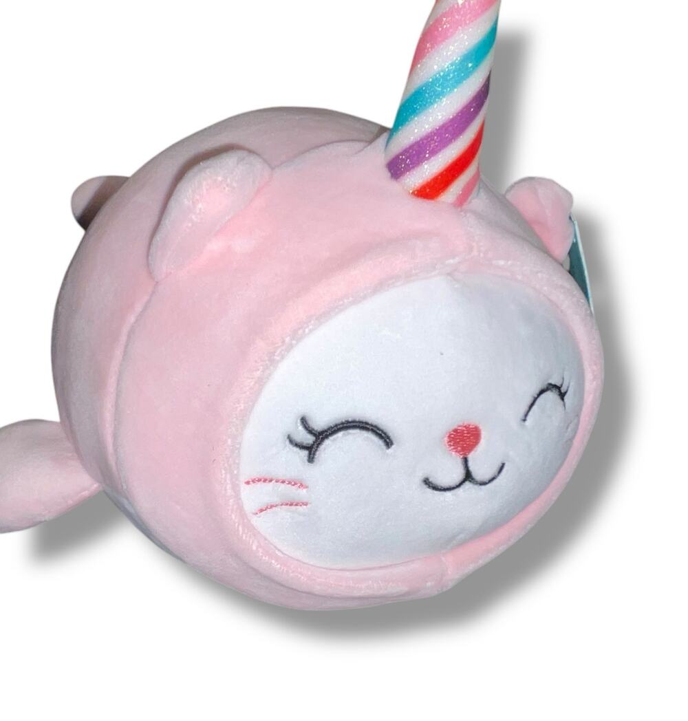 Walgreens Hug Me Dress Up Cat Plush Pink Pillow Narwhal Horn Glittery Decor 10"
